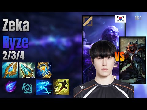 Zeka Mid Ryze vs Zed lol KR solo rank Full Game 16.1 | 제카 라이즈 vs 제드