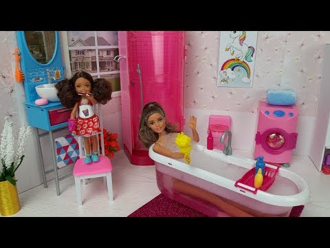 Barbie Chelsea Morning Bedroom Bathroom Routine.Unpack New Barbie doll Set. Video