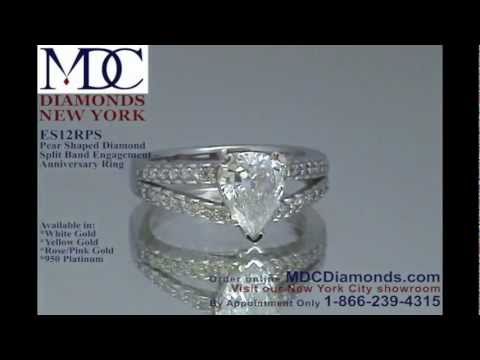 ES12RPSWG - Pear shape diamond engagement ring split band with diamond accents   by MDC Diamonds NY