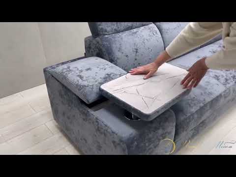 Миниатюра изображения товара Диван угловой Петрамебель Браво комфорт правый с беспроводной зарядкой (плюш стил светло-голубой велюр)