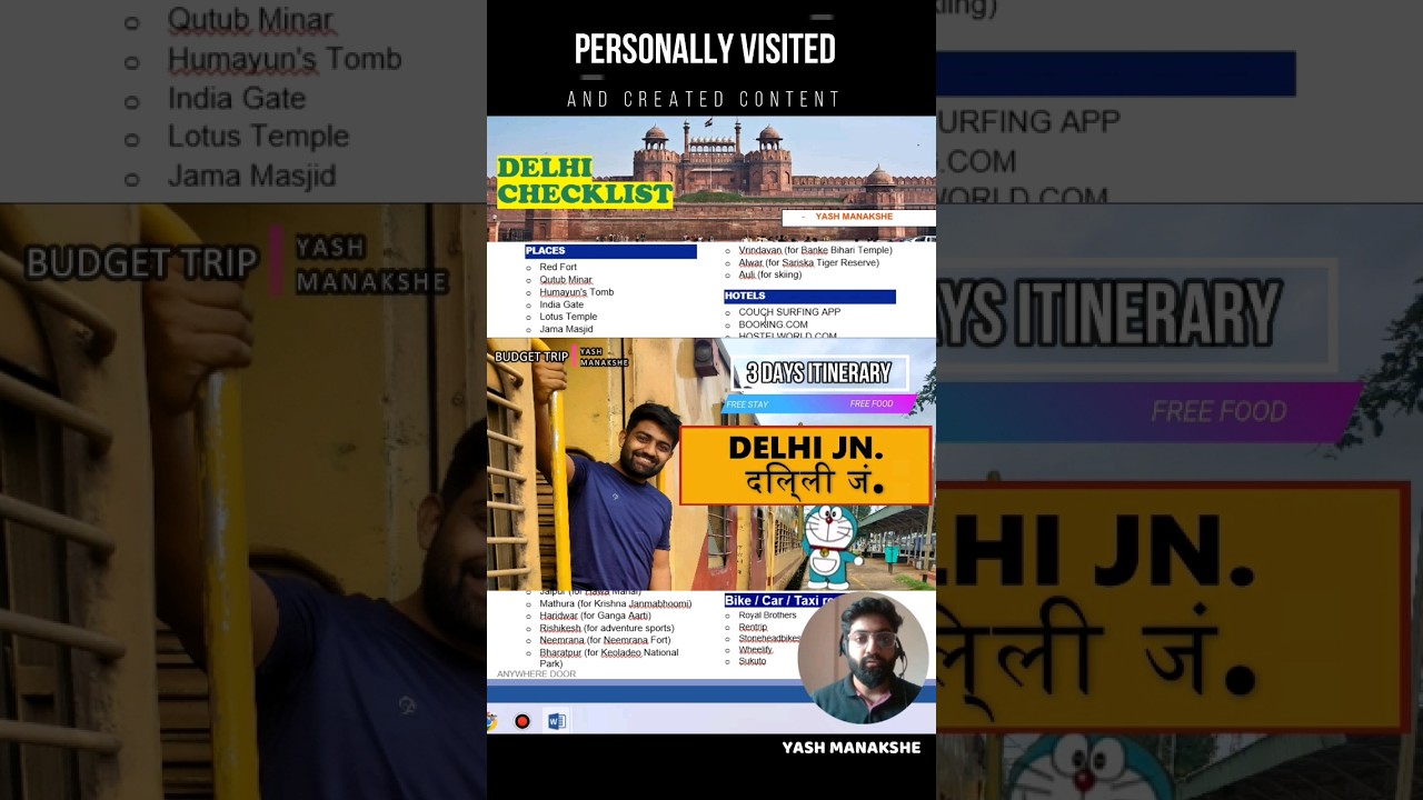 #thingstodo in Delhi || Free stay, Top Places, Food, PDF format