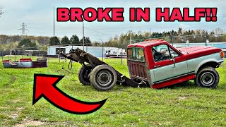 I Broke My F250 IN HALF! Chaining the bed to a tree and FLOORING it