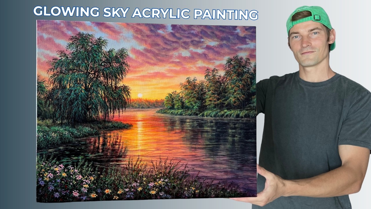 How to Paint a Glowing Sunset Sky | STEP by STEP Acrylic Painting Tutorial
