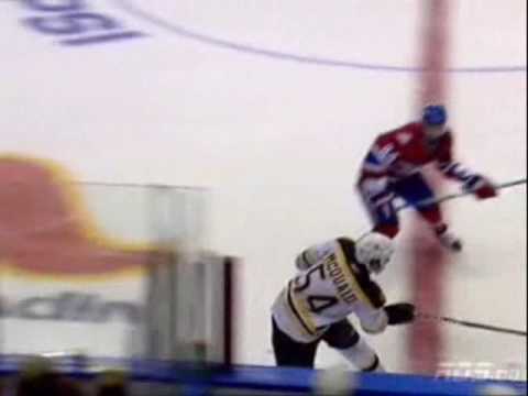 Nice Hit by Guillaume Latendresse on Adam McQuaid