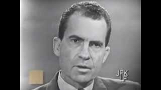 The debate between Vice President Richard Nixon and Sen. John F. Kennedy, held in Chicago on Sept. 26, 1960, was the first ever televised presidential debate — nearly 70 million Americans tuned in to watch. Here, moderator Howard Smith of CBS News quoted Nixon's boss — President Eisenhower — telling the press that he couldn't think of one instance in which he ever adopted one of Nixon's major ideas. "If you give me a week I might think of one," Eisenhower had said. Nixon stumbled. "If you know the President, that was probably a facetious remark," he managed.