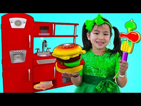 Jannie Pretend Play Cooking BBQ w/ Cute Kitchen Play Set Kids Food Toys Video