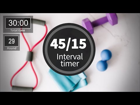 Interval timer with Music (45 sec rounds / 15 sec rests), workout