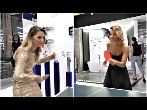 Bernadette Szocs VS Eliza Samara, in high heels and dress! Beautiful moment in table tennis