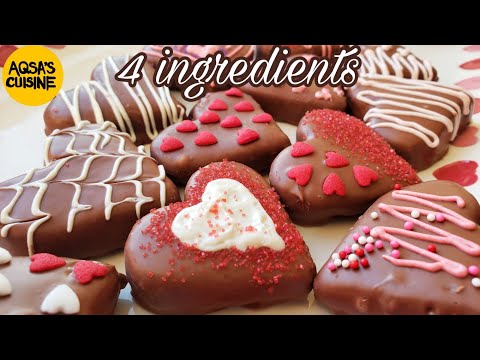 4 Ingredients Coconut Chocolate Hearts || 💖VALENTINE'S DAY SPECIAL💖 || by Aqsa's Cuisine