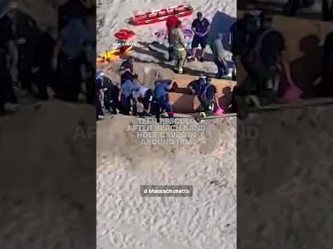 Teen rescued after beach sand hole caves in around him