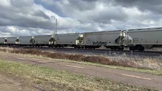 Canadian Pacific and Union Pacific Locomotives Pulling Hoppers in Seville, Ohio | Railfanning