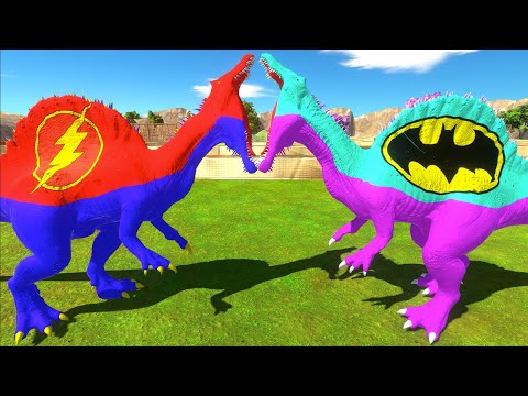 FLASH SPINOSAURUS vs AQUAMAN SPINOSAURUS DEATH RUN - Animal Revolt Battle Simulator
