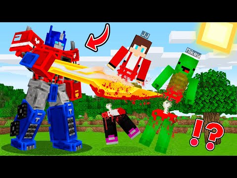 MAIZEN : JJ and Mikey Were Cut Half by Optimus Prime Story - Minecraft Animation JJ & Mikey?!