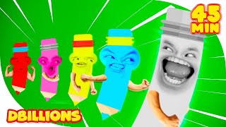 Funny Drawing Pencils (Yellow, Blue, Pink, Red & Gray) | Mega Compilation | D Billions Kids Songs