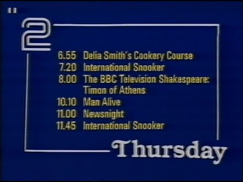 Thursday 16th April 1981 BBC2 - Snooker - Man Alive - Delia Smith - Shakespeare - News - Rare