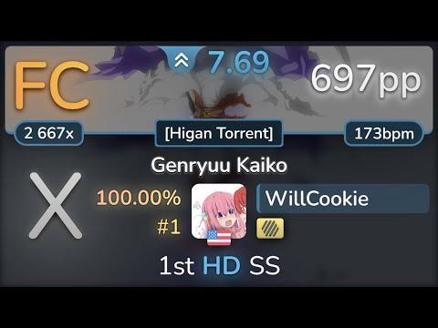 7.7⭐ WillCookie | Halozy - Genryuu Kaiko [Higan Torrent] +HD SS FC #1 | 697pp - osu!