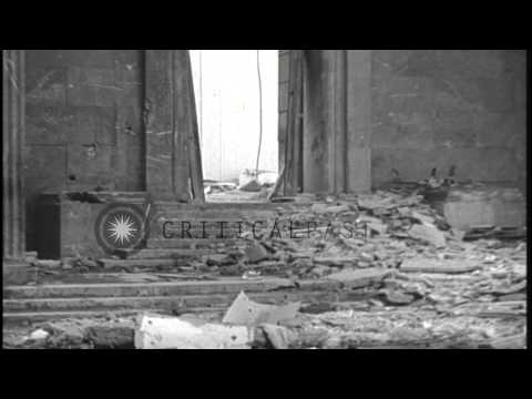 Damaged room of the German Chancellery after the Allied bombings in Berlin, Germa...HD Stock Footage