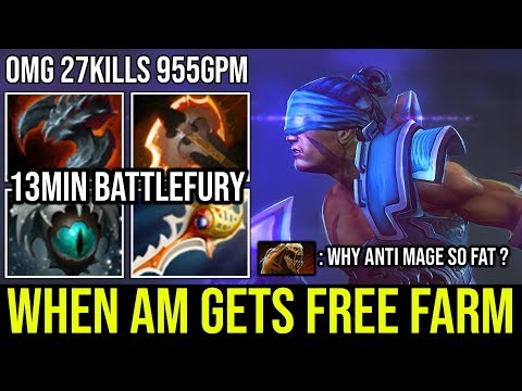 REASON why you don't let AM Free Farm | OMG 13Min Battlefury + Divine Rapier 955GPM & 27Kills DotA 2