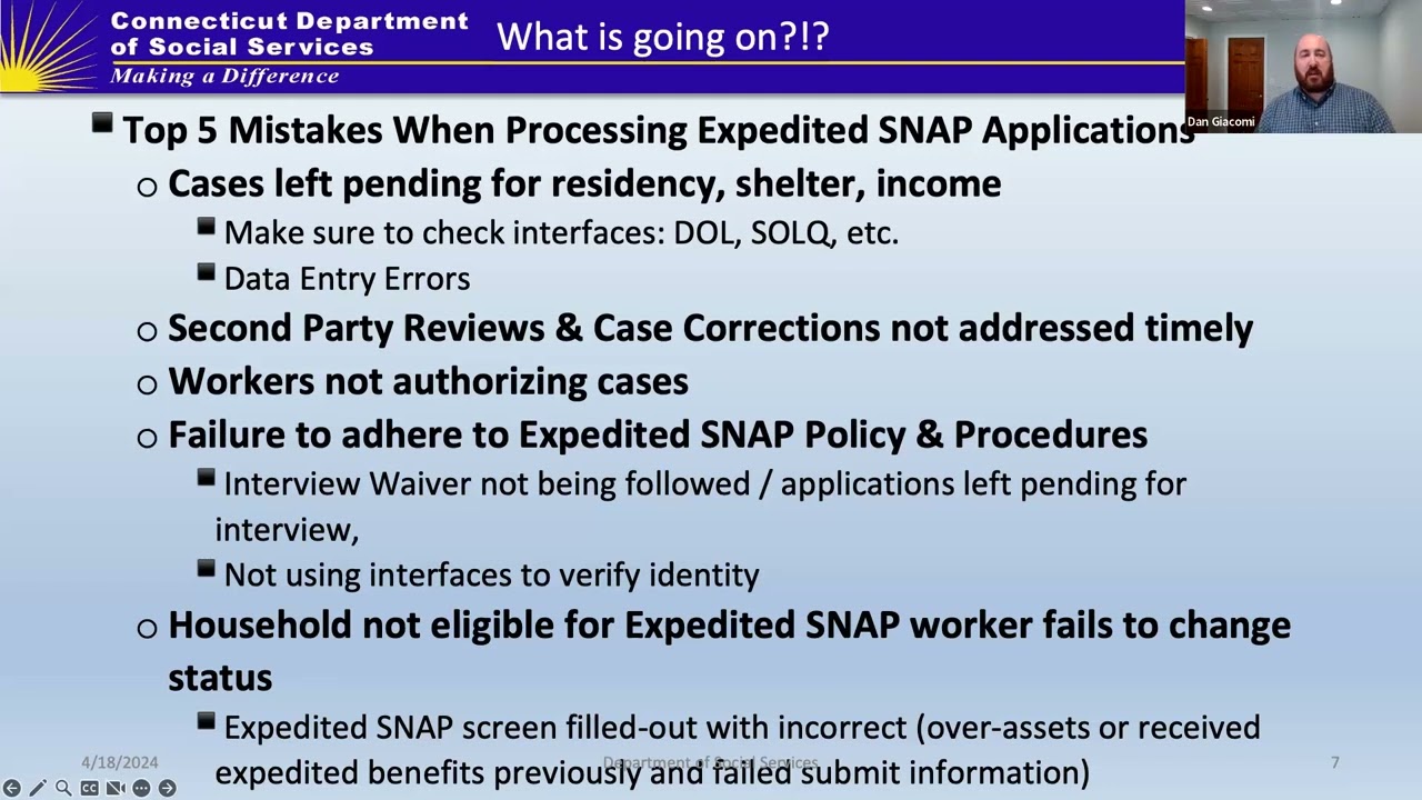 SNAP Case Processing - CT Department of Social Services
