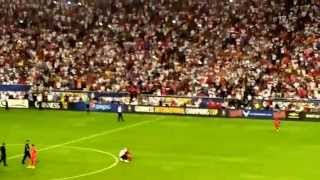 Real Madrid VS AS Roma Cotton Bowl, fans running on field selfie, July 29th, 2014