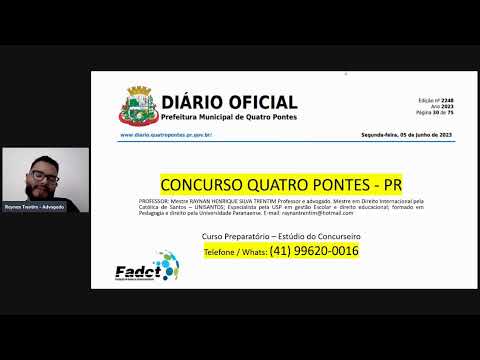 Concurso Quatro Pontes - PR - Aulão Professores - Banca FADCT - Concurso de Quatro Pontes