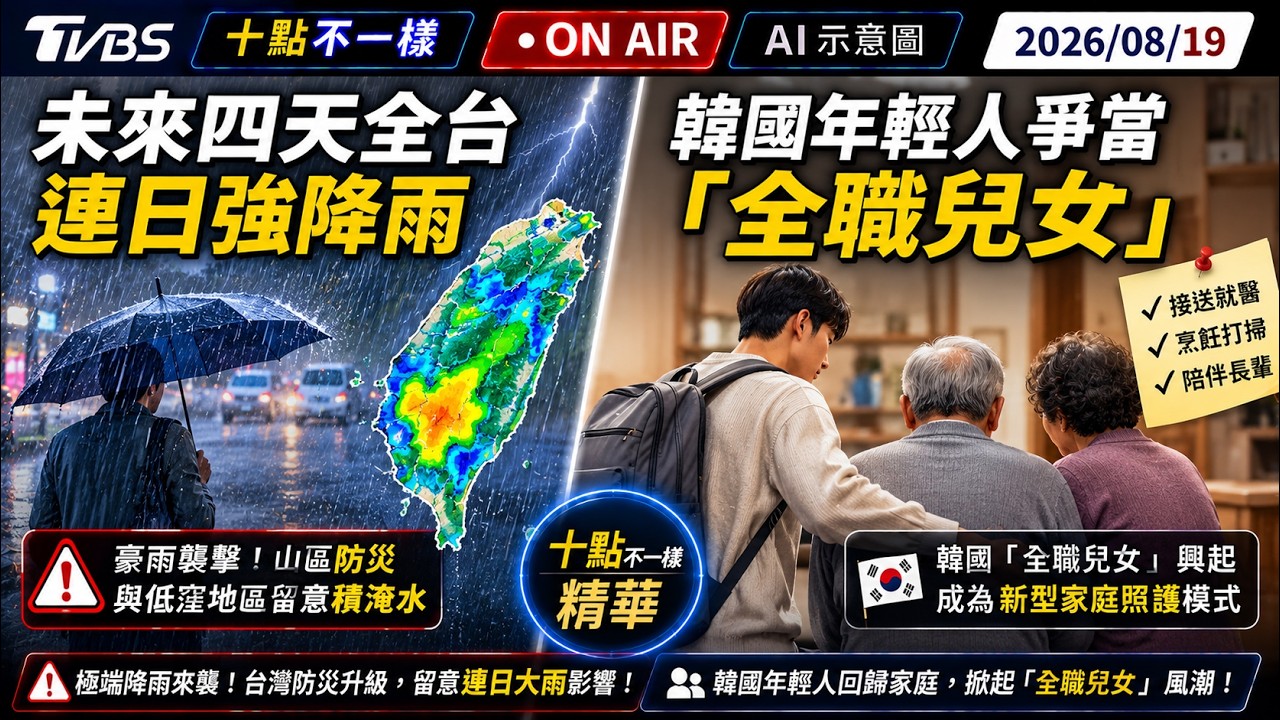 【0819 十點不一樣LIVE】未來四天全台連日強降雨　　  韓國年輕人爭當「全職兒女」
