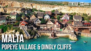 Exploring the Iconic Popeye Village, Dingly Cliffs in 🇲🇹 Malta [8K HDR]