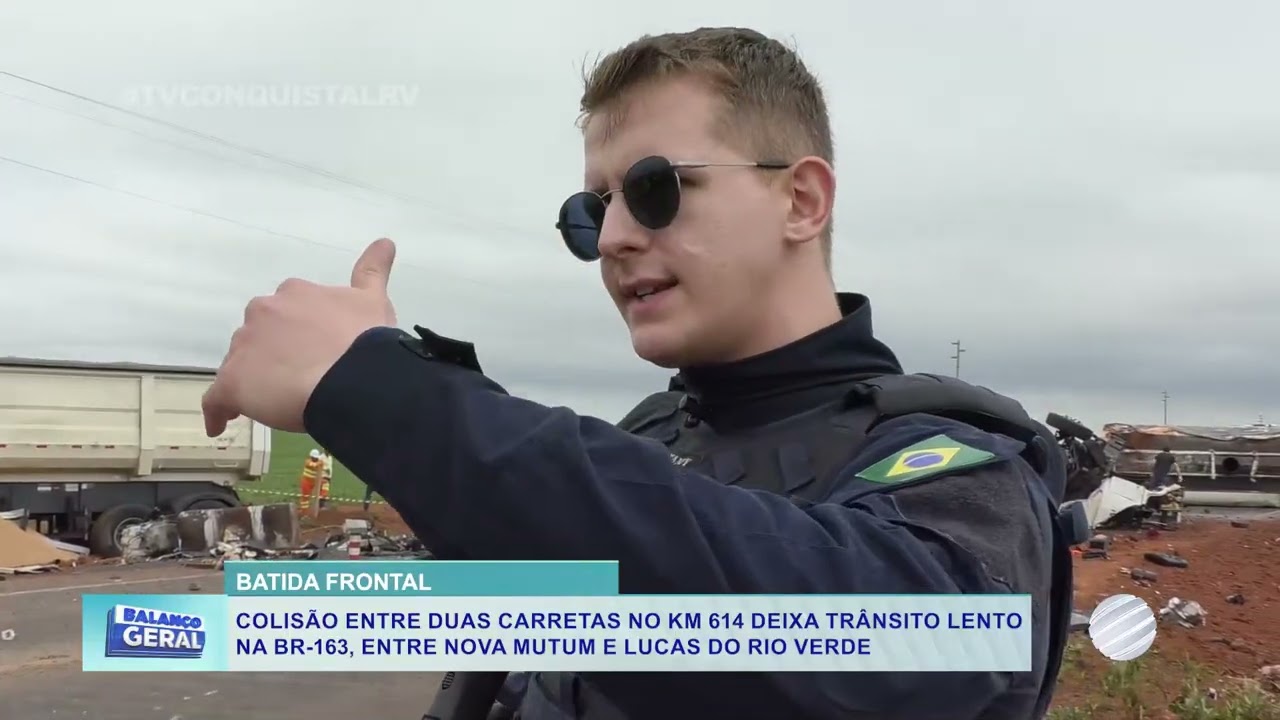 Colisão entre carretas deixa trânsito lento na BR-163 entre Nova Mutum e Lucas do Rio Verde