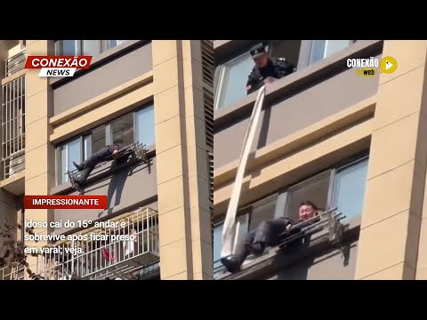 Vídeo: Idoso cai do 15º andar e sobrevive após ficar preso em varal; veja.