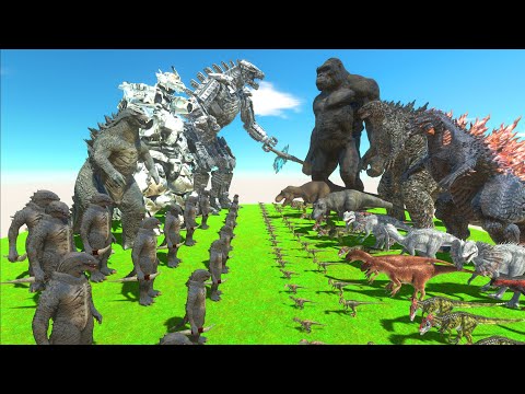 GODZILLA 2014 of EVOLUTION VS TEAM KING KONG + ALL DINOSAURS Animal Revolt Battle Simulator