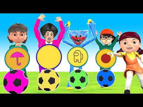 Squid Game (오징어 게임) vs Scary Stranger 3d Trying win challenge Soccer ball in tire game candy shape