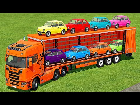 TRANSPORTING FIAT MIN COLORED CAR WITH SCANIA TRUCK - Farming Simulator 22