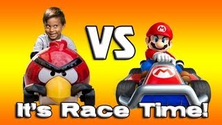 ANGRY BIRDS VS. MARIO KART! Angry Birds Hot Wheels Slingshot Launch Review & Demo