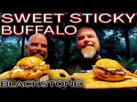 OUR BEST CHICKEN SANDWICH YET! DEEP FRY ON THE BLACKSTONE GRIDDLE - SWEET STICKY BUFFALO RECIPE!