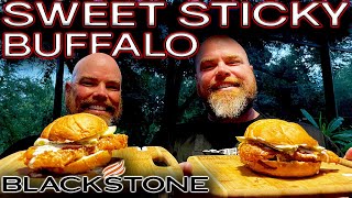 OUR BEST CHICKEN SANDWICH YET! DEEP FRY ON THE BLACKSTONE GRIDDLE - SWEET STICKY BUFFALO RECIPE!