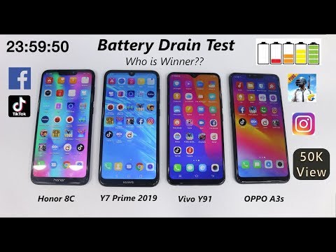 Battery Drain Test | Honor 8C vs Y7 Prime 2019 vs Vivo Y91 vs Oppo A3s  | 4000 mAh Test Video