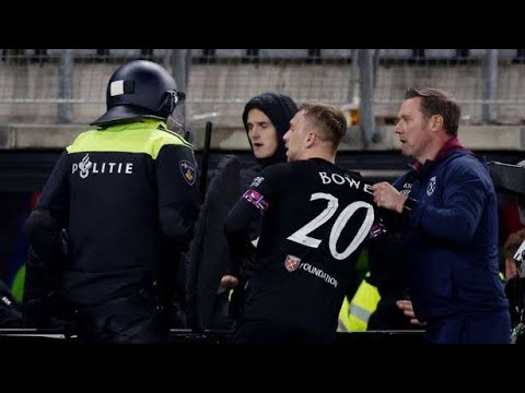 West Ham Players Clash with Az Alkmaar Fans in the Stands