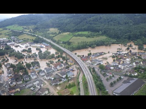 Hochwasser am 14. Juli 2021 in der Eifel - Hubschrauberflug über das Katastrophengebiet Bitburg-Prüm