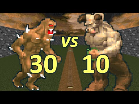 30 Imps vs 10 Hell Knights - Monster Infighting - Doom II Retro Battles