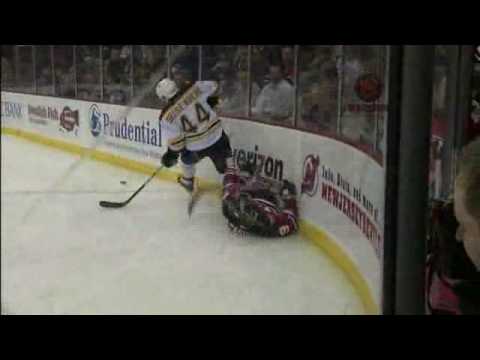Dennis Seidenberg BIG Hit on Parise 3/15/2010