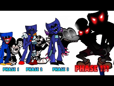 FNF comparison Battle Poppy Playtime Huggy Wuggy & VS Mickey Mouse -ALL Phases of FNF Animation
