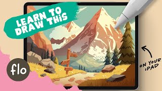 PROCREATE Easy Mountain Landscape Drawing - Step by Step Procreate Tutorial