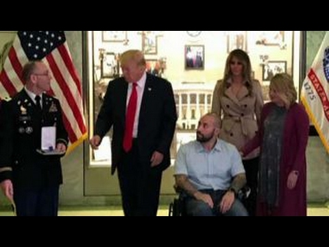 President Trump presents Purple Heart to US service member