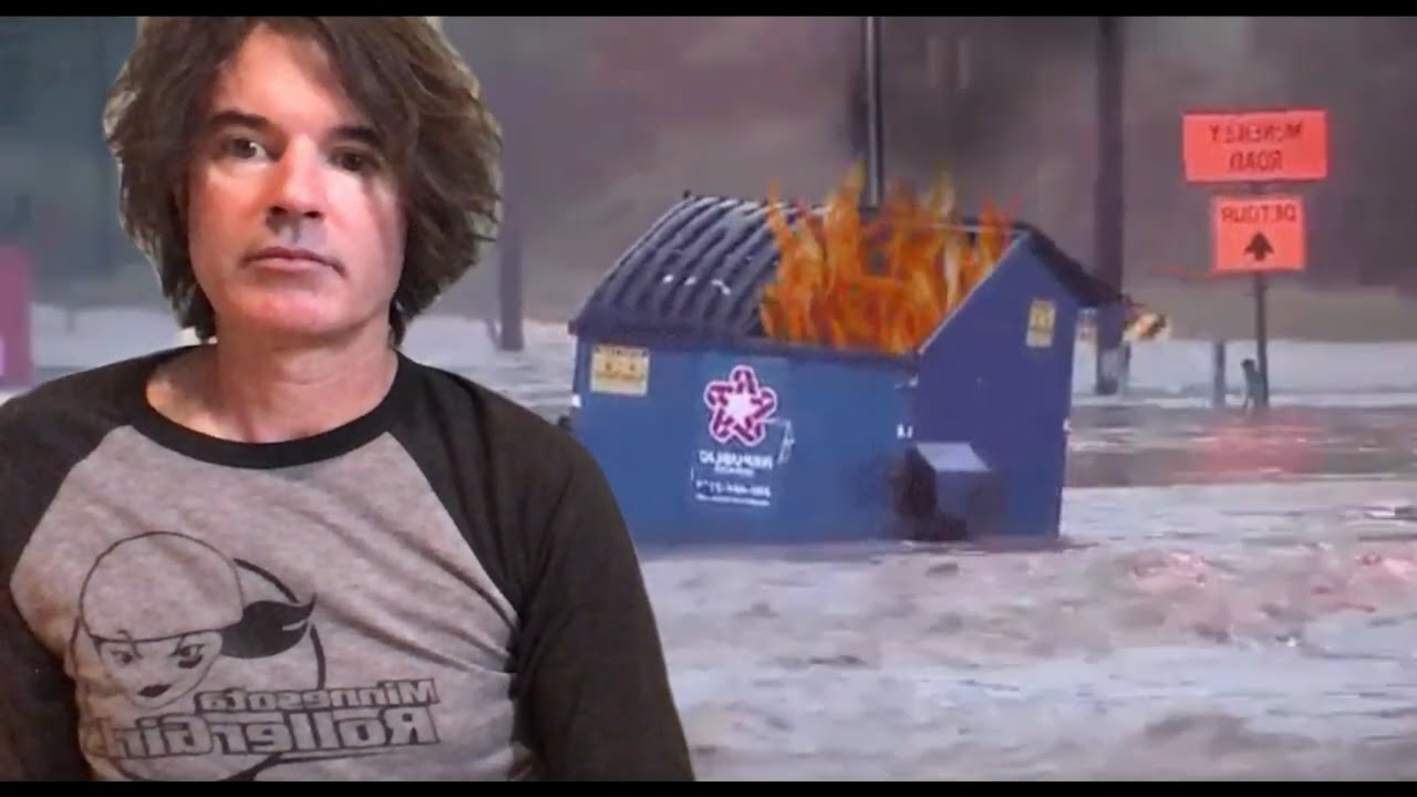 Floating burning dumpster ZOOM background - rich pagen