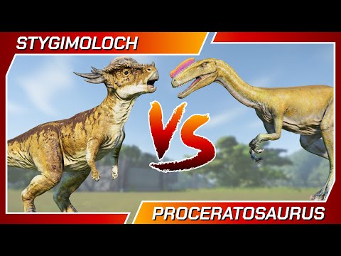 Dinosaurs Battle STYGIMOLOCH Vs PROCERATOSAURUS - Jurassic World Evolution