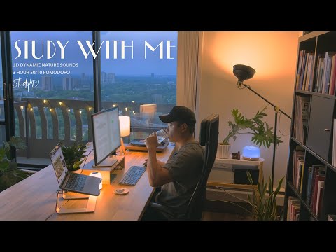 3 HOUR STUDY WITH ME 50-10 Pomodoro | Dynamic Thunderstorm ⛈️