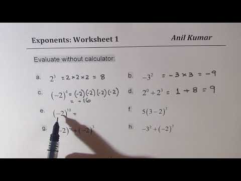 How to Evaluate Exponents Basic Skills Algebra Worksheet 1