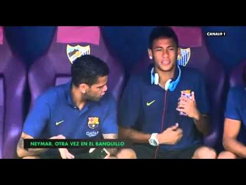 Neymar and Dani Alves acting very strange on the bench~ Malaga CF vs FC Barcelona ~ 25 08 2013