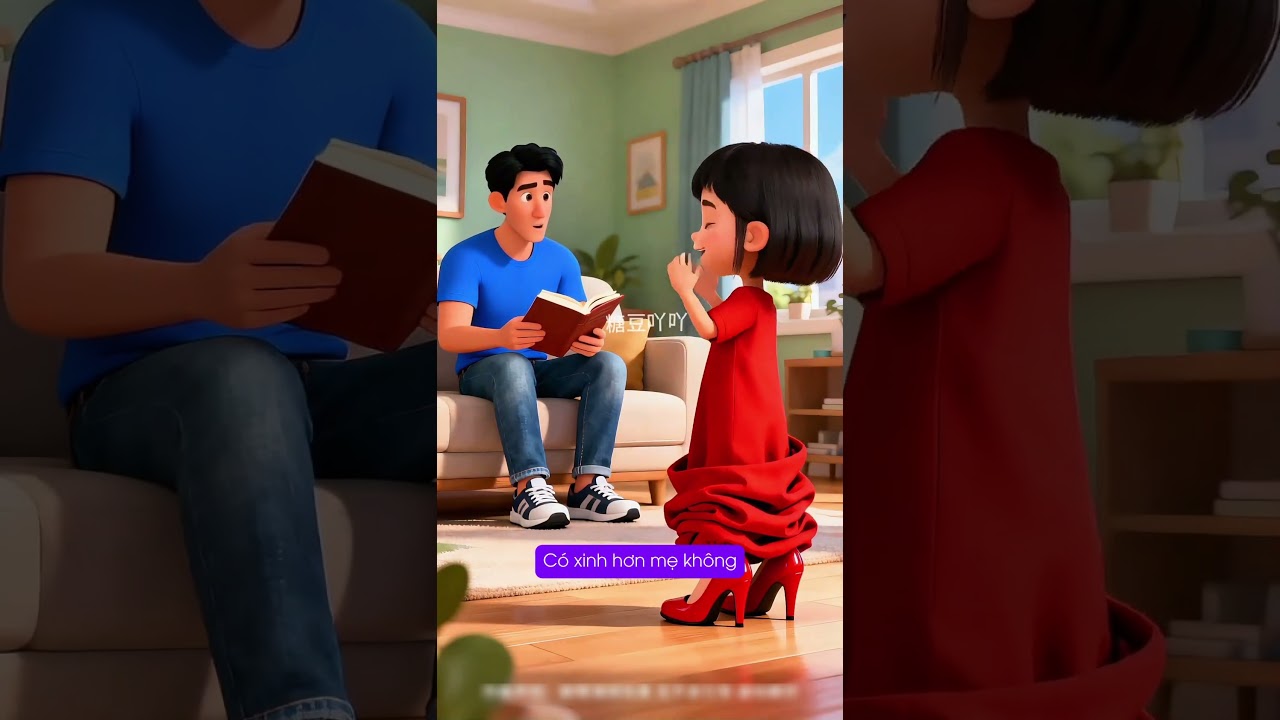 Em gái mặc đồ của mẹ