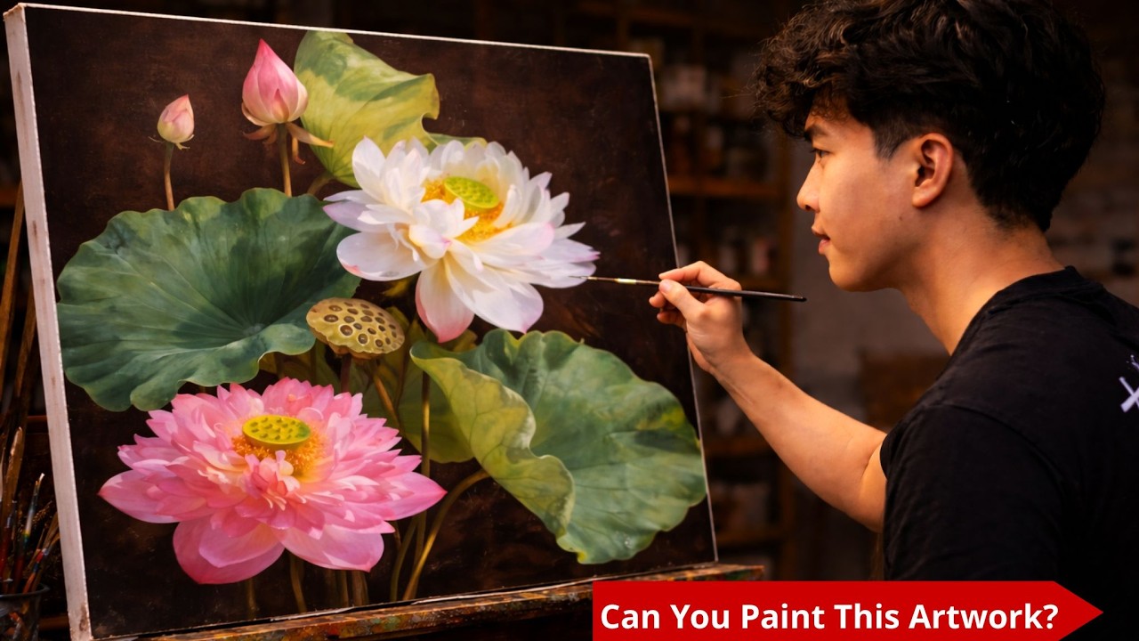 🎨 Can You Paint This Stunning Lotus Flower? Easy Acrylic Tutorial for Beginners | #193